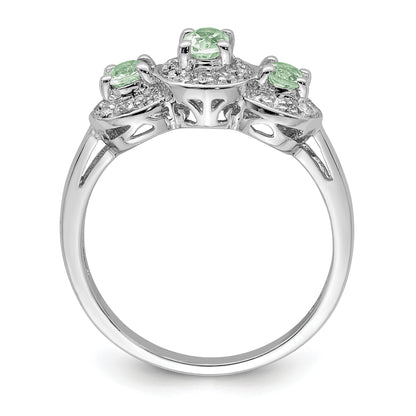 Sterling Silver Rhodium Green Quartz & Diamond Ring