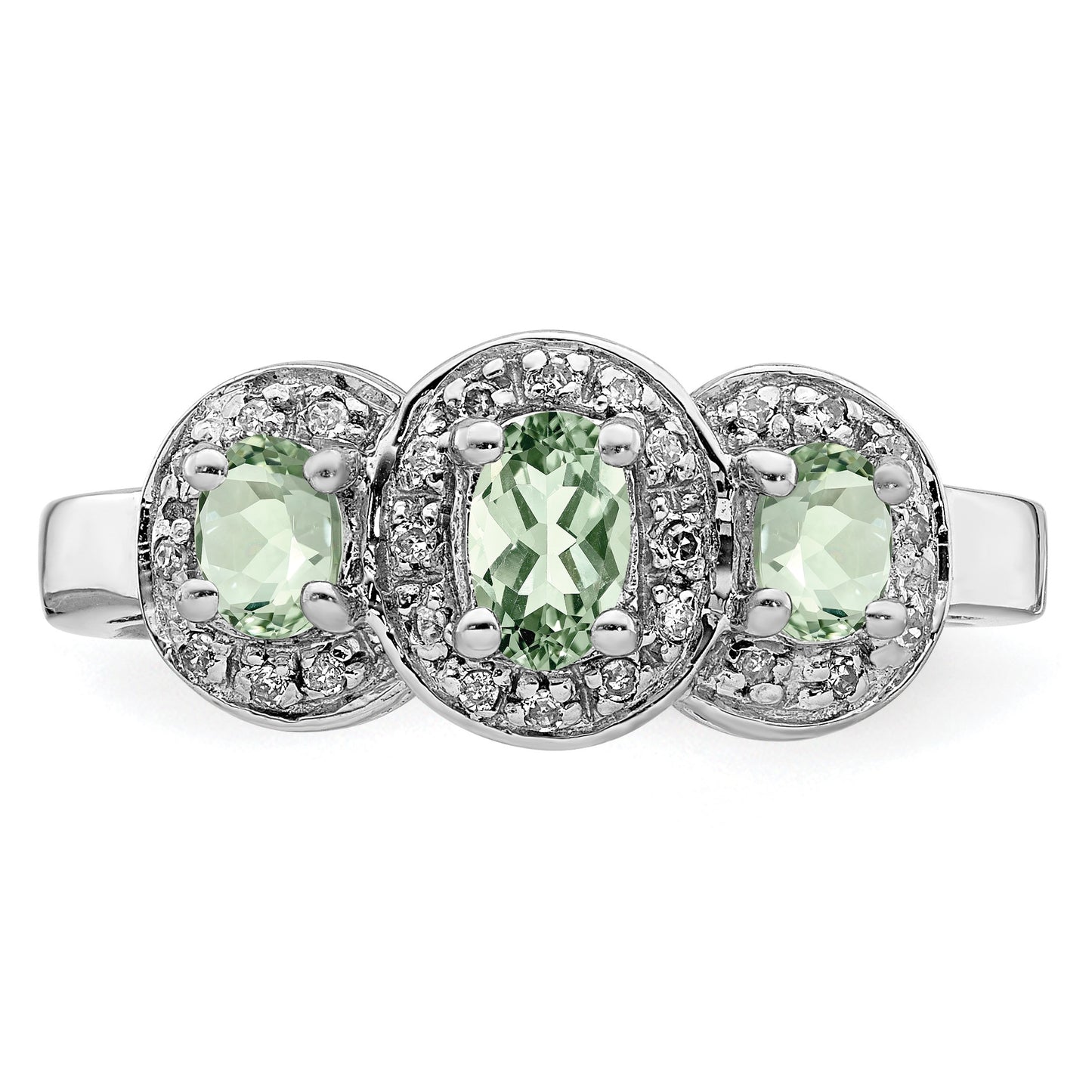 Sterling Silver Rhodium-plated Green Quartz & Diamond Ring