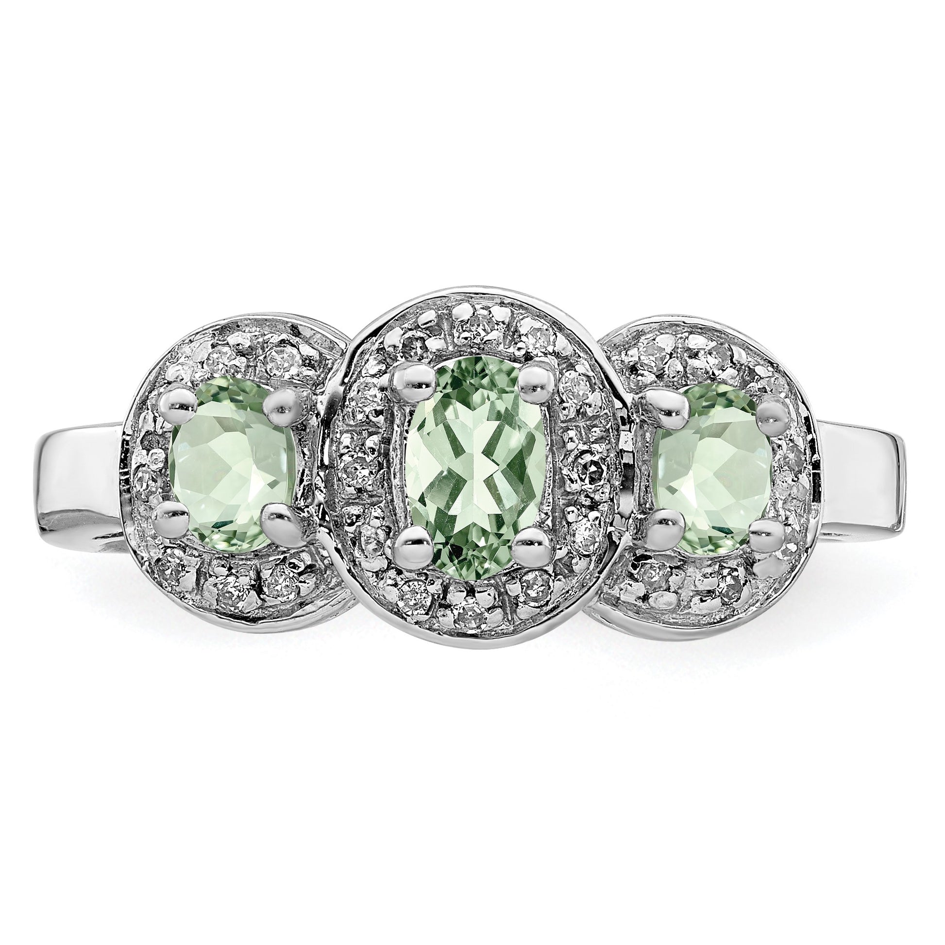 Sterling Silver Rhodium-plated Green Quartz & Diamond Ring