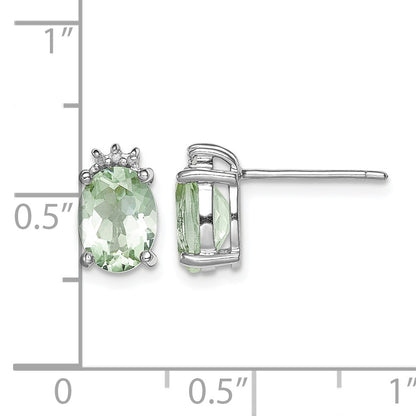 Sterling Silver Rhodium-plated Oval Green Quartz and DiamondEarrings