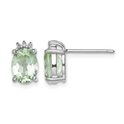 Sterling Silver Rhodium-plated Oval Green Quartz and DiamondEarrings