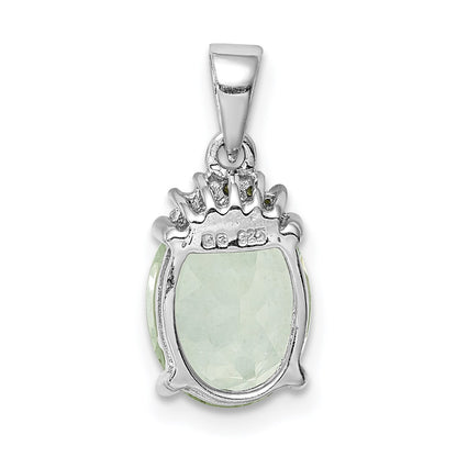 Sterling Silver Rhodium Plated Green Quartz and Diamond Pendant