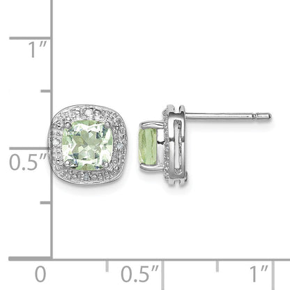 Sterling Silver Rhodium Plated Green Quartz and Diamond Earrings
