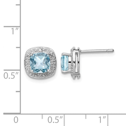 Sterling Silver Rhodium Plated Blue Topaz and Diamond Post Earrings