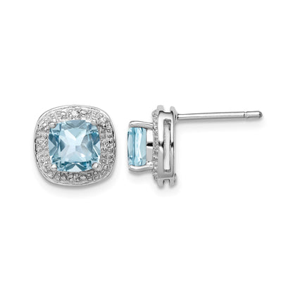 Sterling Silver Rhodium Plated Blue Topaz and Diamond Post Earrings