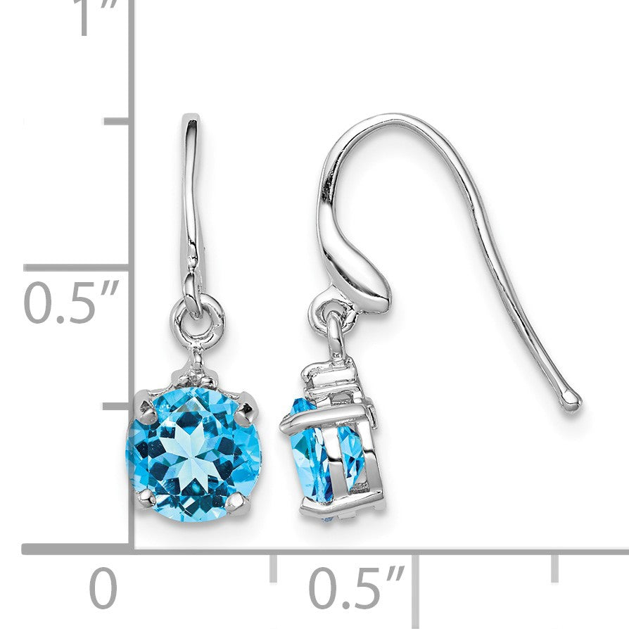 Sterling Silver Rhodium-plated Blue Topaz and Diamond Wire Earrings