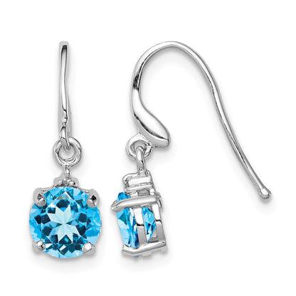 Sterling Silver Rhodium-plated Blue Topaz and Diamond Wire Earrings