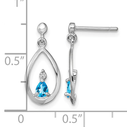 Sterling Silver Rhodium-plated Blue Topaz and Diamond Post Earrings