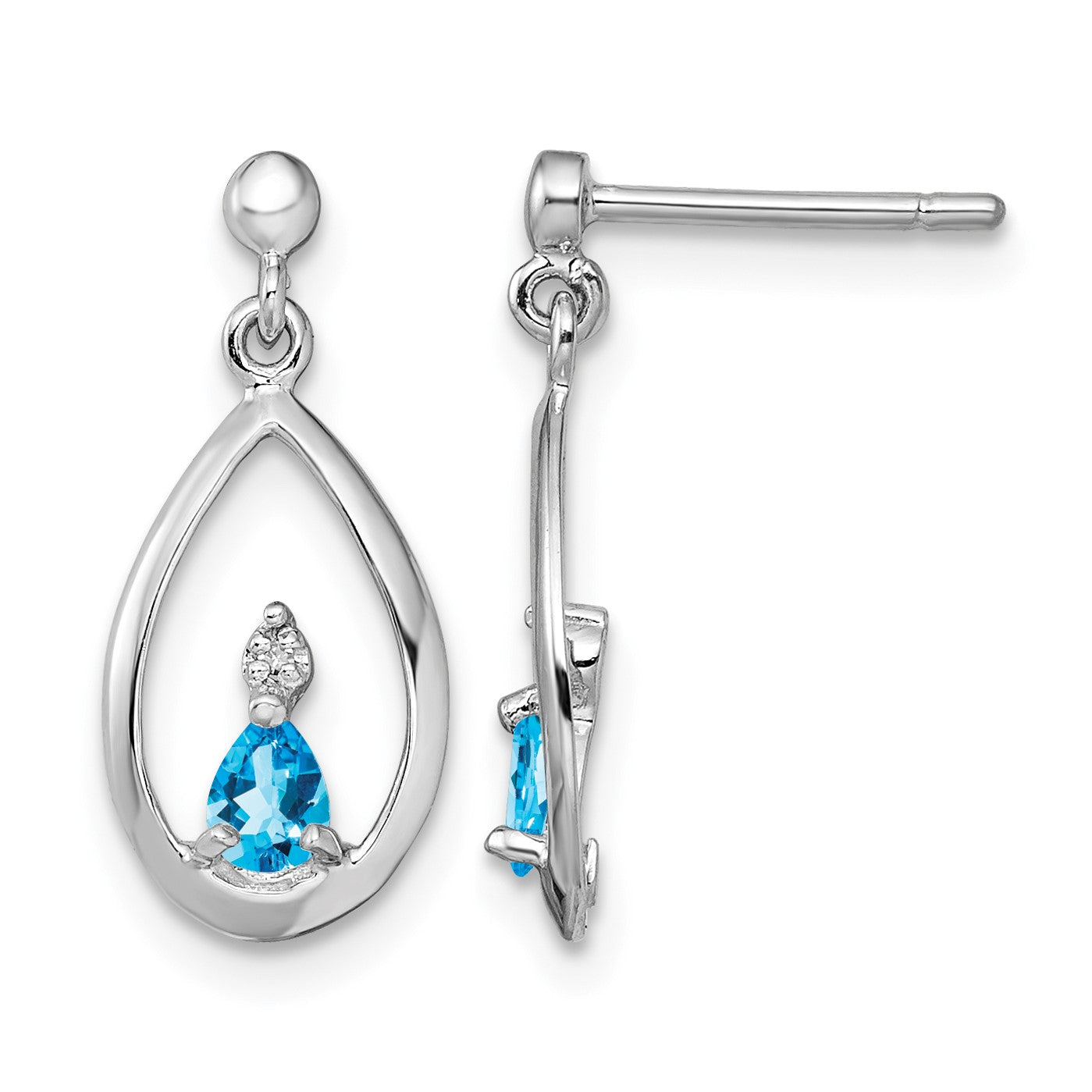 Sterling Silver Rhodium-plated Blue Topaz and Diamond Post Earrings