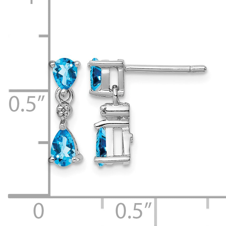Sterling Silver Rhodium-plated Blue Topaz and Diamond Post Earrings
