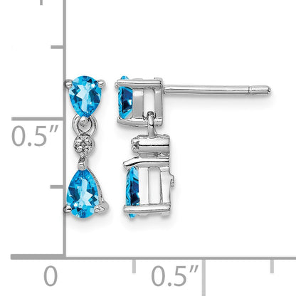 Sterling Silver Rhodium-plated Blue Topaz and Diamond Post Earrings
