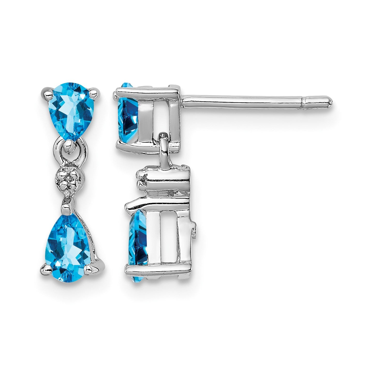 Sterling Silver Rhodium-plated Blue Topaz and Diamond Post Earrings