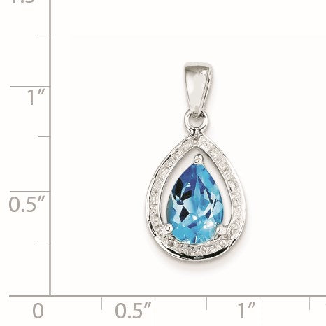 Sterling Silver Rhodium-plated Light Swiss Blue Topaz & Diamond Pendant