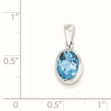 Sterling Silver Rhodium Light Swiss Blue Topaz Pendant