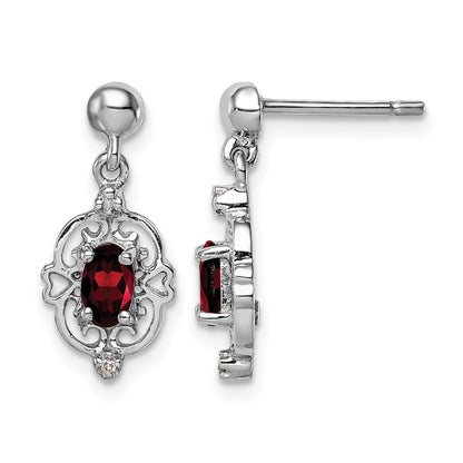 Sterling Silver Rhodium-plated Garnet and Diamond Post Earrings