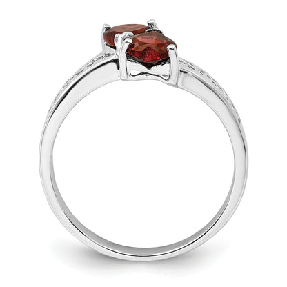 Sterling Silver Rhodium-plated Garnet Heart Ring