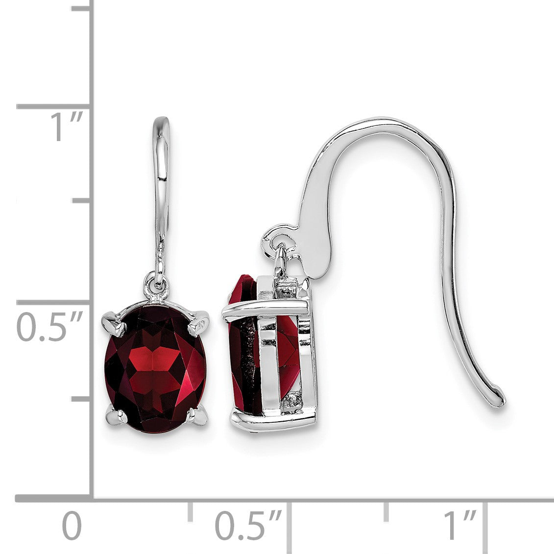 Sterling Silver Rhodium Plated Garnet Wire Earrings