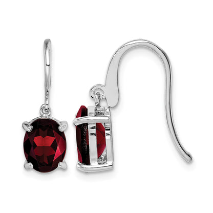 Sterling Silver Rhodium Plated Garnet Wire Earrings