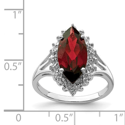 Sterling Silver Rhodium Garnet Diamond Ring