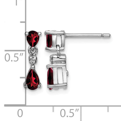Sterling Silver Rhodium Pear Garnet and Diamond Post Earrings