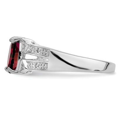 Sterling Silver Rhodium-plated Garnet & Diamond Ring