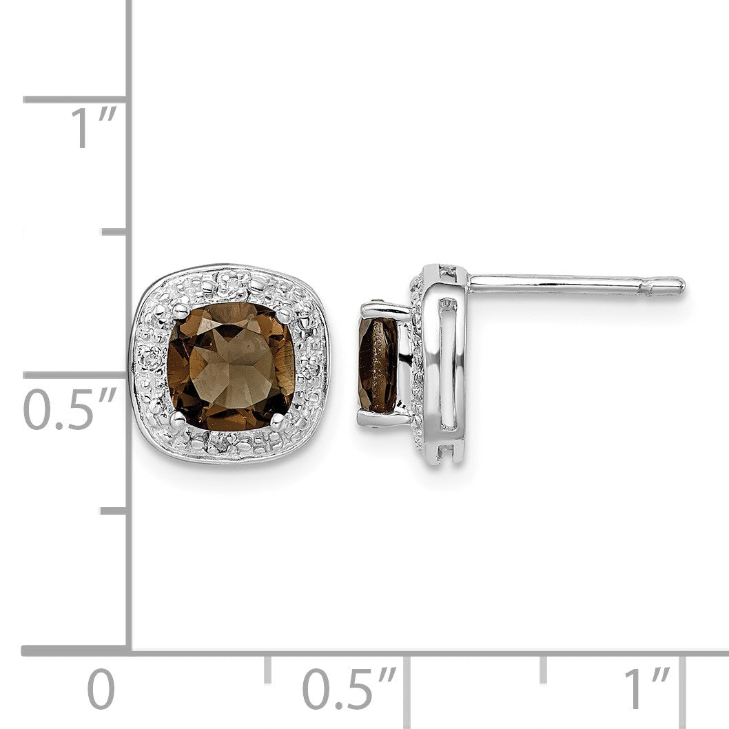 Sterling Silver Rhodium Plated Smoky Quartz and Diamond Post Earrings