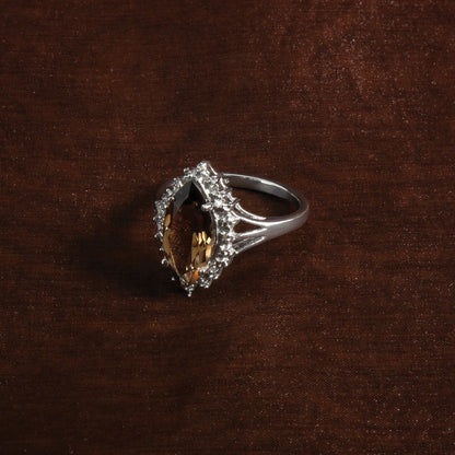 Sterling Silver Rhodium Smoky Quartz Diamond Ring