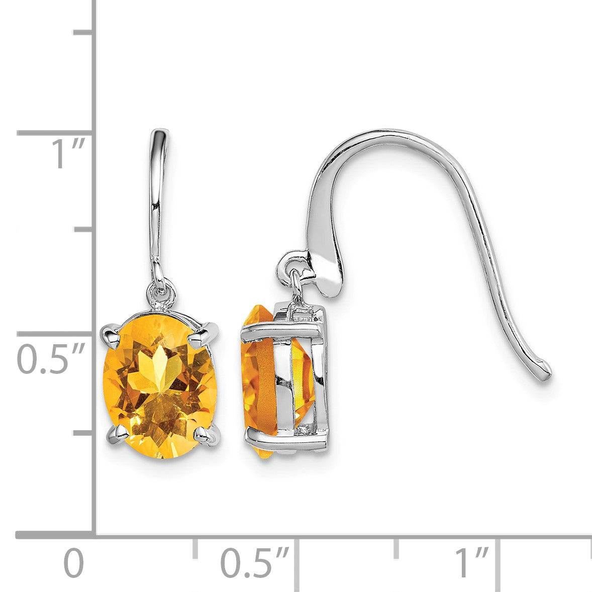 Sterling Silver Rhodium Plated Citrine Wire Earrings