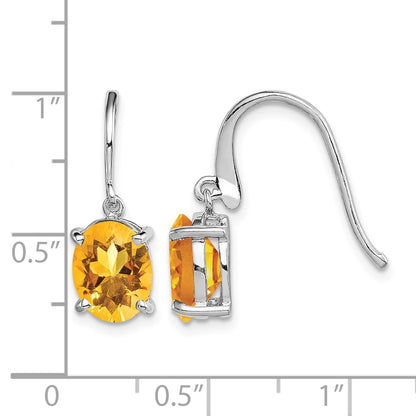 Sterling Silver Rhodium Plated Citrine Wire Earrings