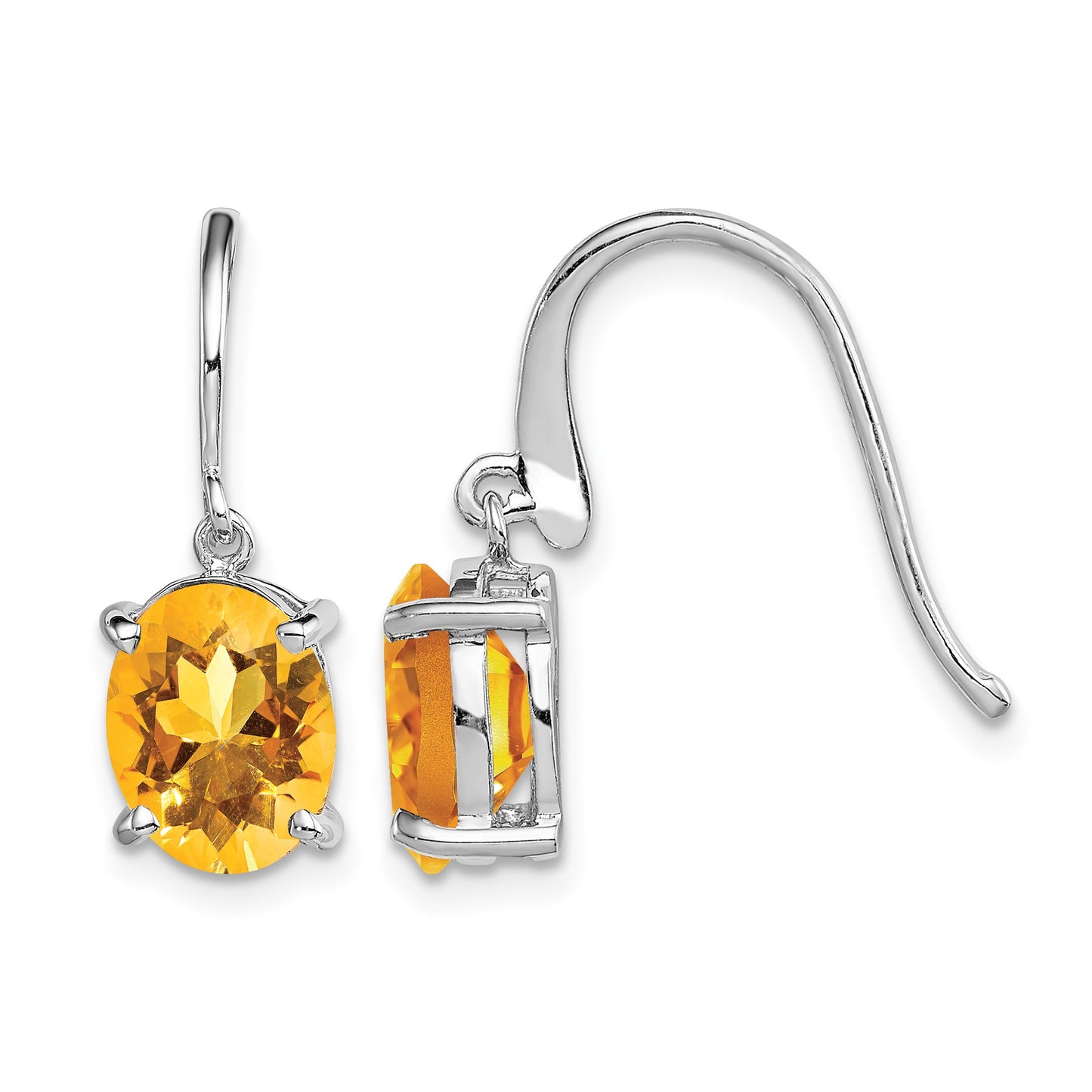 Sterling Silver Rhodium Plated Citrine Wire Earrings