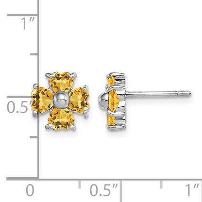 Sterling Silver Rhodium Plated Citrine Flower Post Earrings