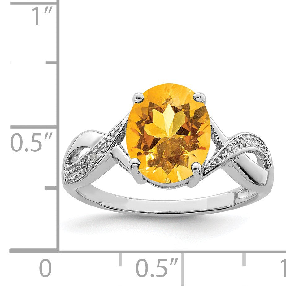 Sterling Silver Rhodium Citrine & Diamond Ring