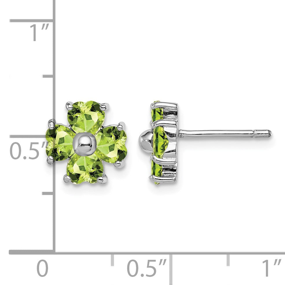 Sterling Silver Rhodium Plated Peridot Flower Post Earrings
