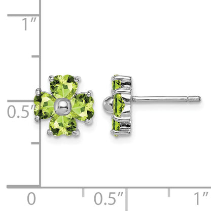 Sterling Silver Rhodium Plated Peridot Flower Post Earrings