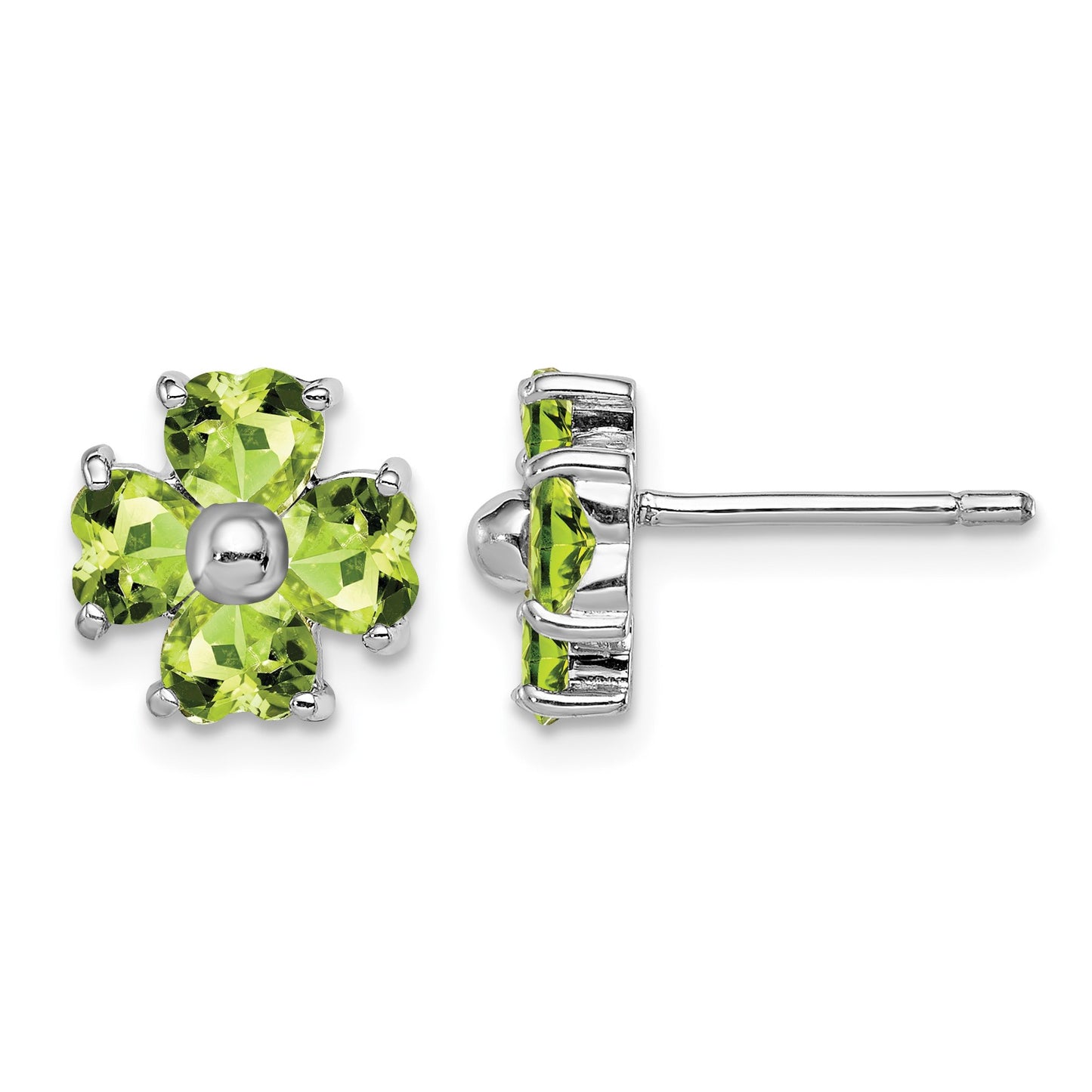Sterling Silver Rhodium Plated Peridot Flower Post Earrings