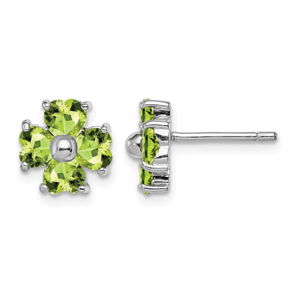 Sterling Silver Rhodium Plated Peridot Flower Post Earrings