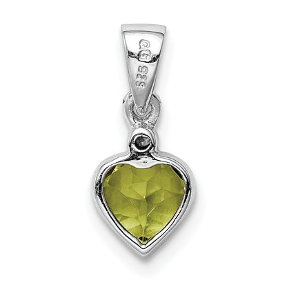 Sterling Silver Rhodium Plated Peridot and Diamond Pendant