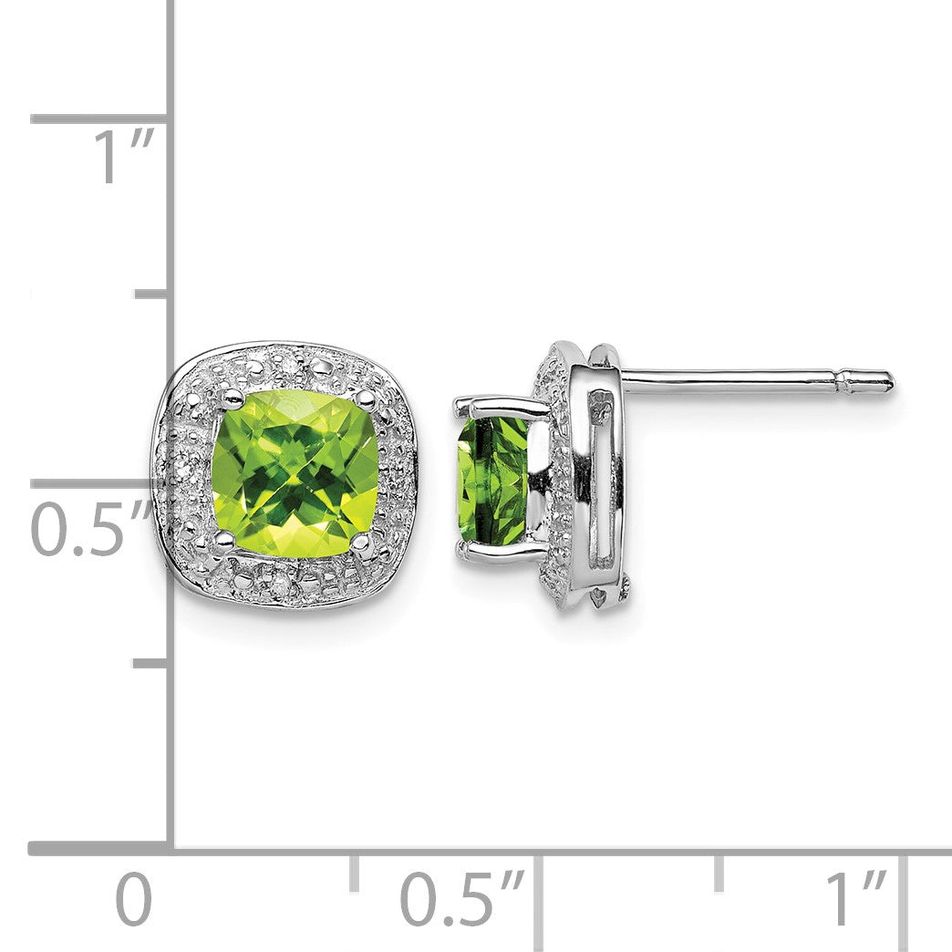 Sterling Silver Rhodium Plated Peridot and Diamond Post Earrings