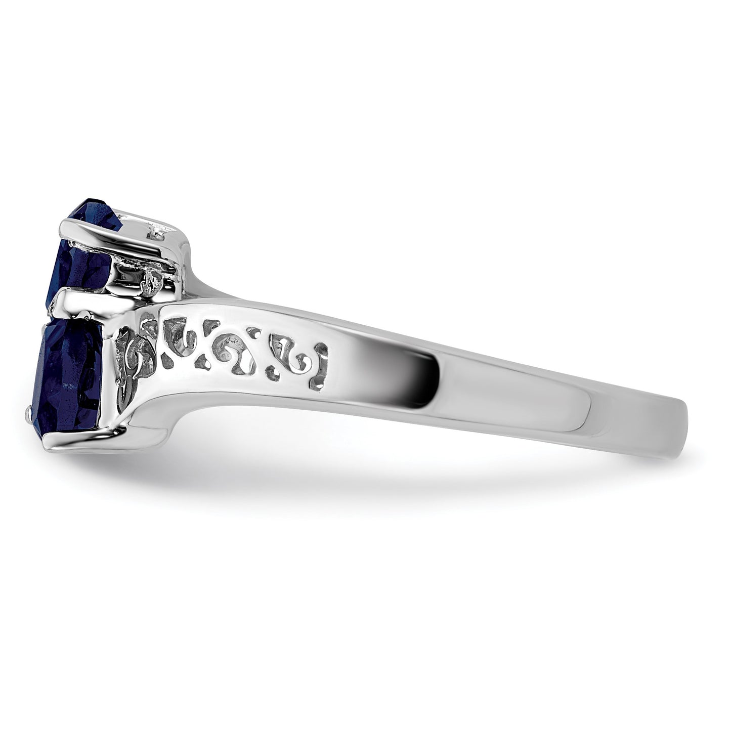 Sterling Silver Rhodium-plated Dark Sapphire Heart Ring