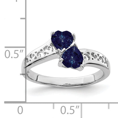 Sterling Silver Rhodium-plated Dark Sapphire Heart Ring