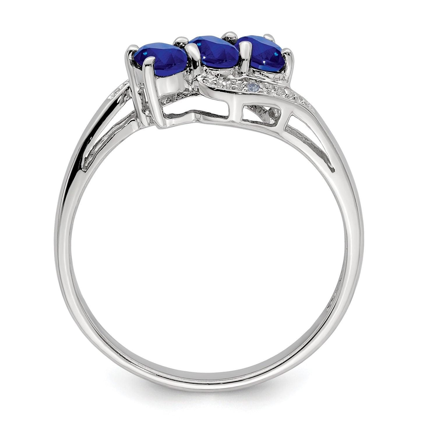 Sterling Silver Rhodium-plated Sapphire & Diamond Ring