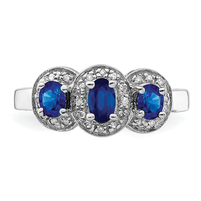 Sterling Silver Rhodium-plated Sapphire & Diamond Ring