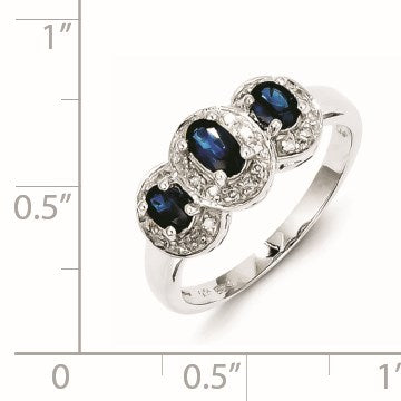 Sterling Silver Rhodium-plated Sapphire & Diamond Ring