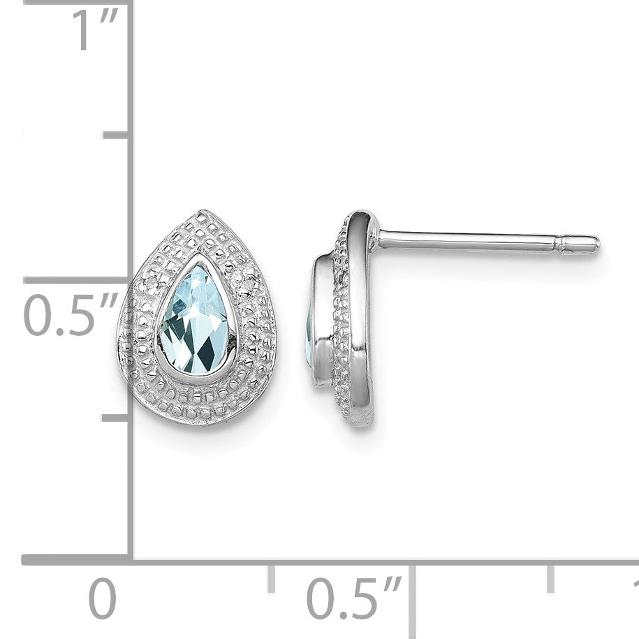 Sterling Silver Rhodium Aqua & Diamond Post Earrings