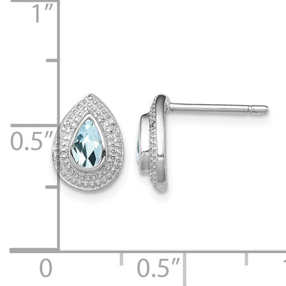 Sterling Silver Rhodium Aqua & Diamond Post Earrings