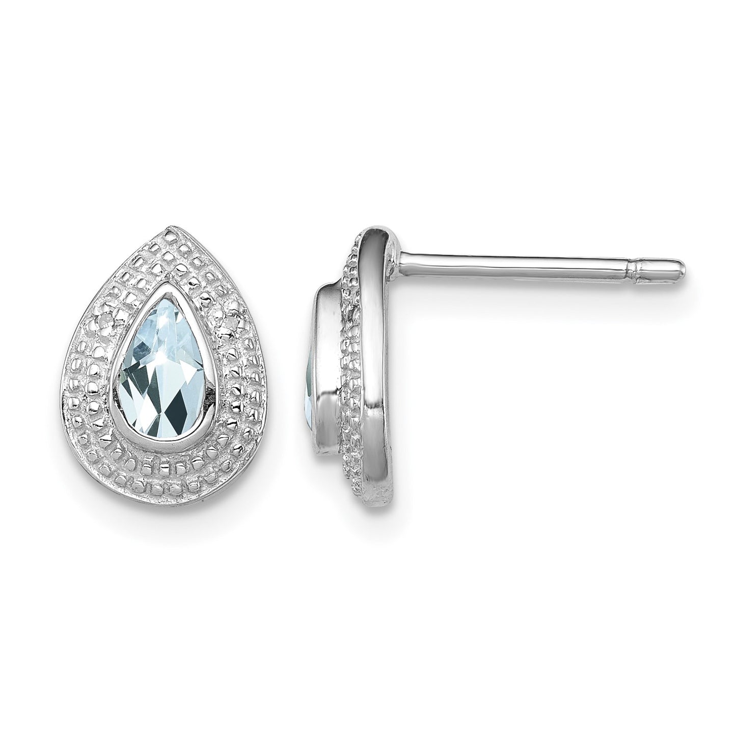 Sterling Silver Rhodium Aqua & Diamond Post Earrings
