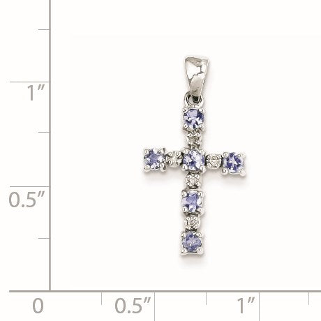 Sterling Silver Rhodium-plated Tanzanite & Diamond Pendant