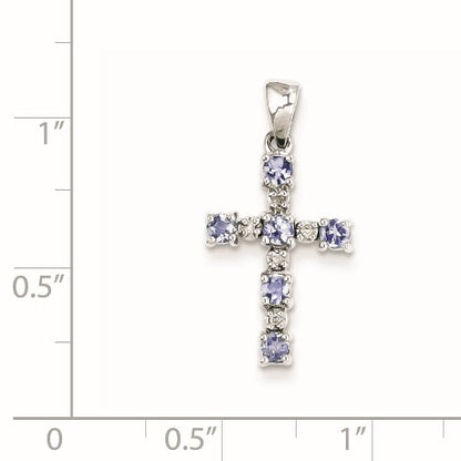 Sterling Silver Rhodium-plated Tanzanite & Diamond Pendant