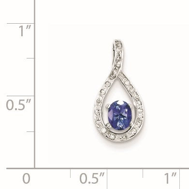 Sterling Silver Rhodium-plated Tanzanite & Diamond Pendant
