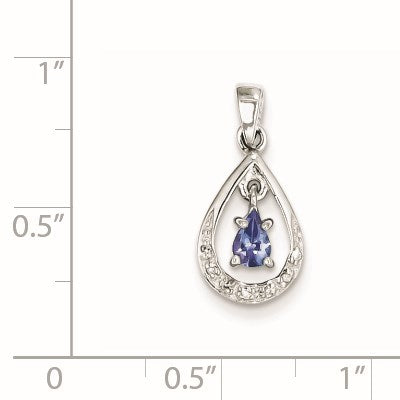 Sterling Silver Rhodium-plated Tanzanite & Diamond Pendant